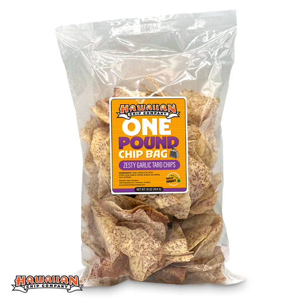 NEW! One Pound Zesty Garlic Flavor Taro Chip Bag